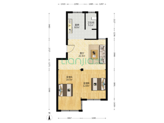 建材小区 2室1厅1卫 82平方