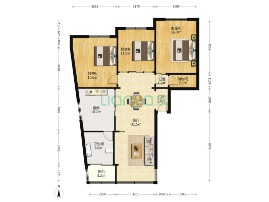 安乐路 3室1厅1卫 118平方