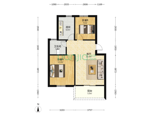 集贤北苑西区 2室1厅1卫 68平方