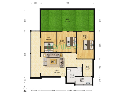 芳草东街91号 3室2厅1卫 103平方