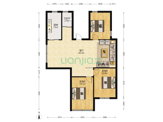 黄土坑东路140号 3室1厅1卫 122平方