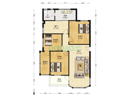 文华北路106号 3室2厅1卫 127平方