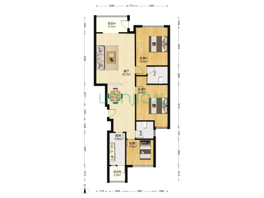 东湖印象 3室1厅2卫 105平方