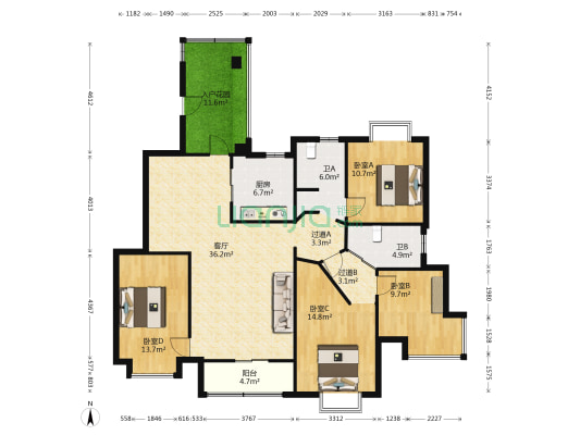 世纪城揽江苑 4室1厅2卫 147平方