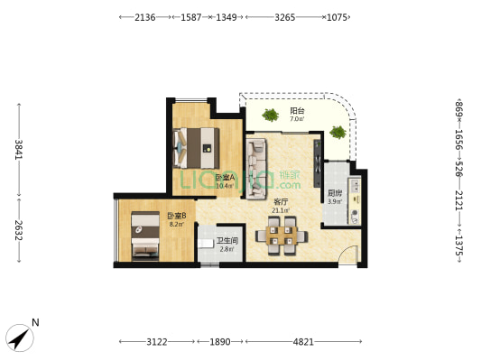 德兴华府 2室1厅1卫 73平方