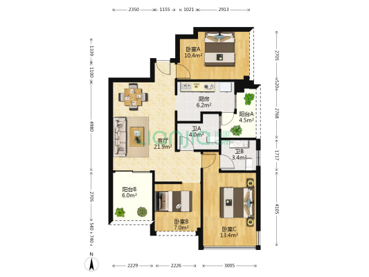 人和莱茵鹭湖 3室1厅2卫 78平方