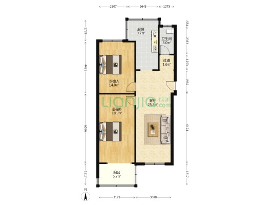 物资局宿舍 2室1厅1卫 83平方
