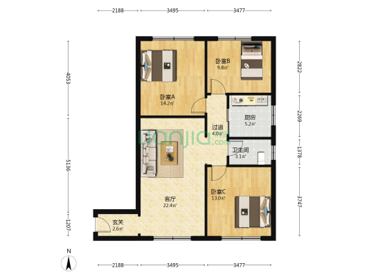 官村二号综合楼 3室1厅1卫 96平方