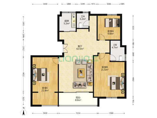 金湾丽景花苑 3室1厅2卫 144平方