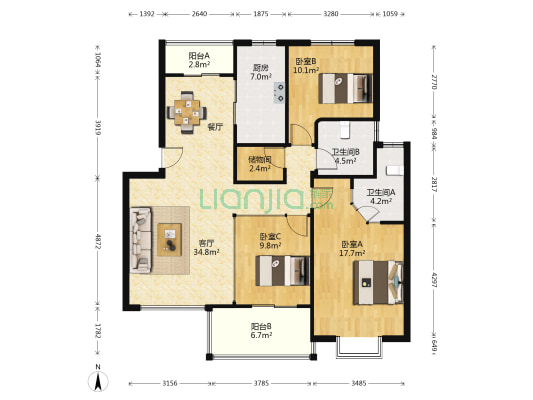 世纪家园 3室1厅2卫 118平方