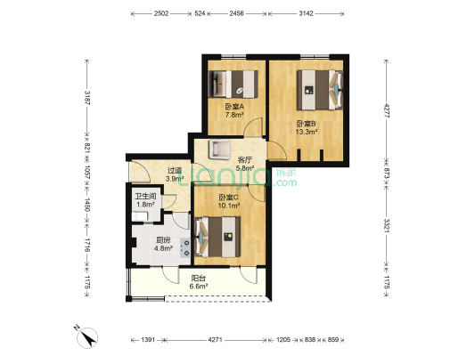 指挥街70号 3室1厅1卫 66平方