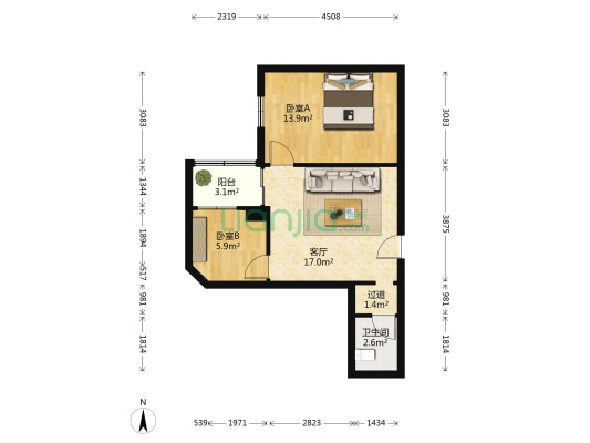 银都广场 2室1厅1卫 56平方