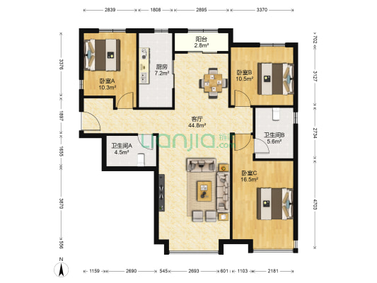 富力新城 3室1厅2卫 136平方