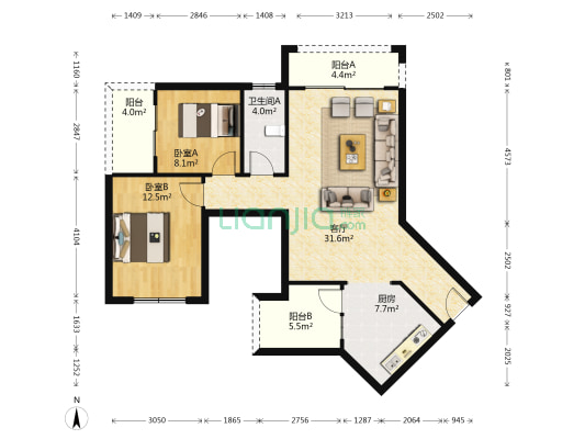 凯立达•山水郡 3室2厅2卫 98平方