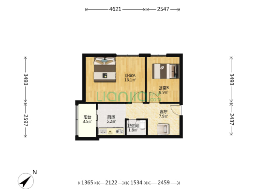 港建里 2室1厅1卫 53平方