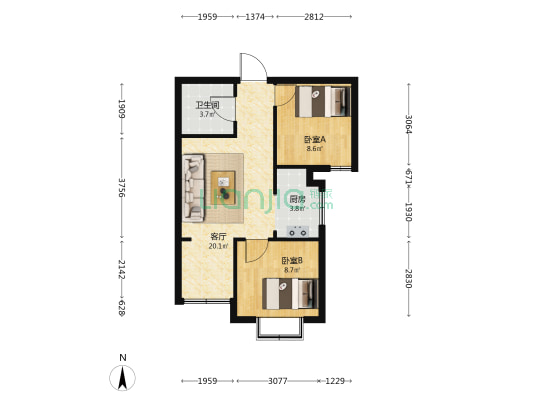 美罗城 2室1厅1卫 63平方