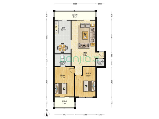 汇文路280号 2室1厅2卫 107平方