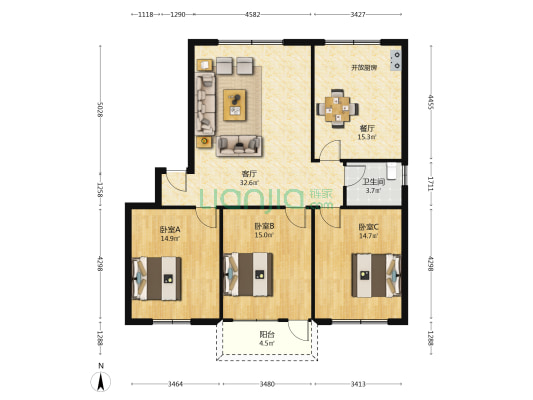 横屿邮电新村 3室2厅1卫 130平方