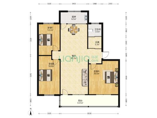 正阳路公路工程处家属院 3室1厅1卫 140平方