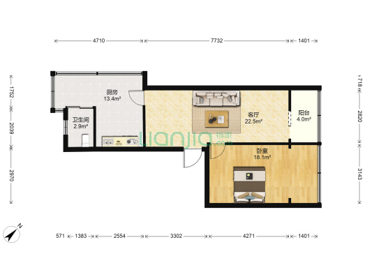 市南路102号 1室1厅1卫 66平方