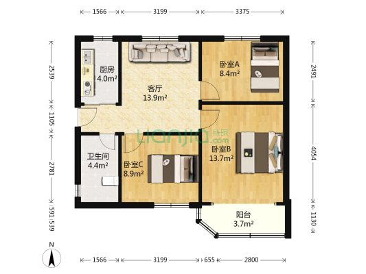 莲园路488-518号 3室1厅1卫 71平方