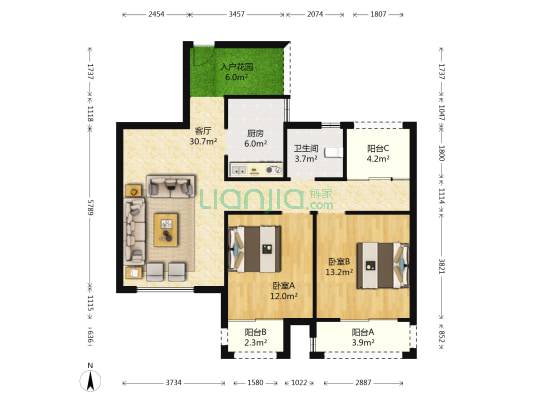 紫郡丽舍 2室1厅1卫 97平方