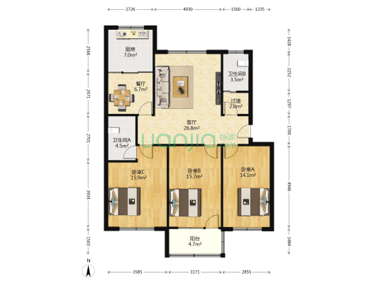 向阳苑2号院 3室2厅2卫 123平方