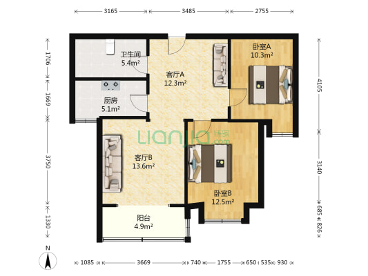 靖烨·天朗美域二期 2室2厅1卫 94平方
