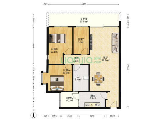 宏景台 3室1厅1卫 105平方
