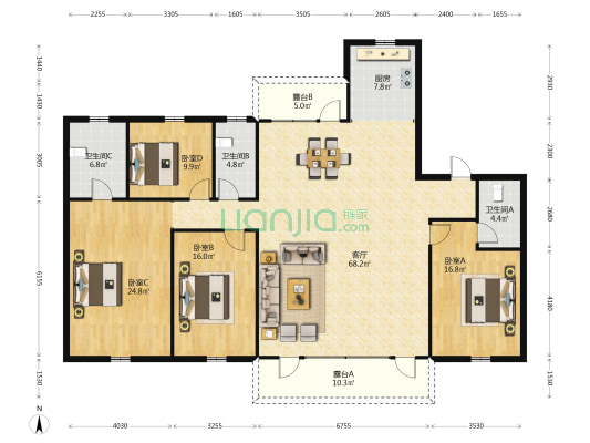 碧桂园江山云著（一期） 4室1厅3卫 209平方