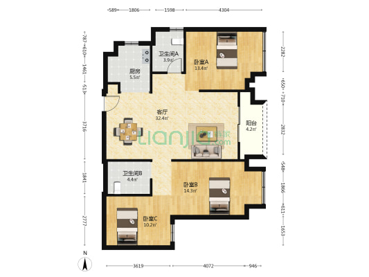 福星惠誉星誉国际云居 3室1厅2卫 126平方