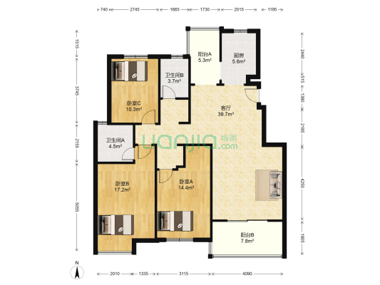 建发善水湾花园一二期 3室1厅2卫 128平方