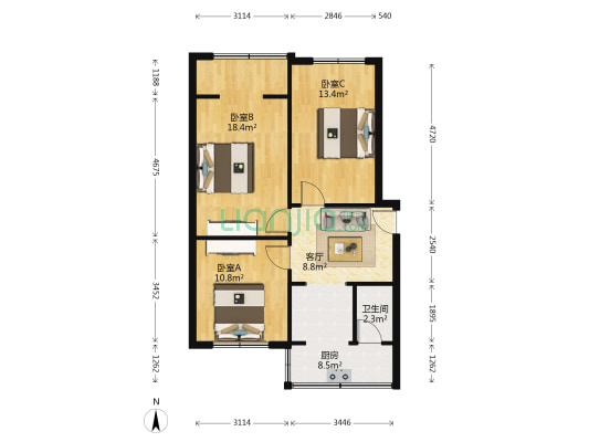 文华路15号 3室1厅1卫 72平方