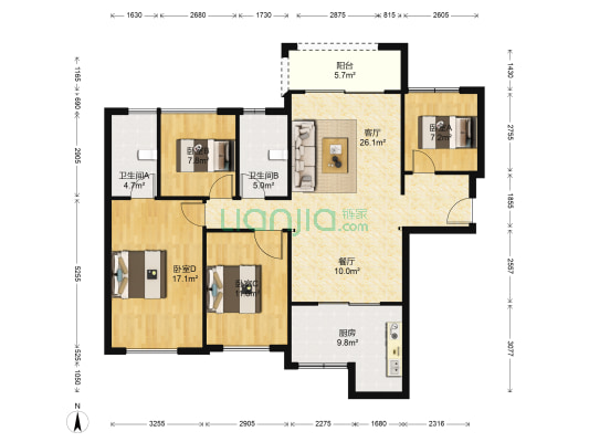 富卓华庭 4室2厅2卫 121平方