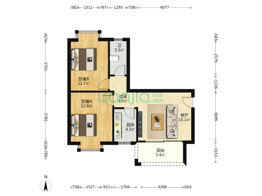 江景蓝湾 2室1厅1卫 67平方