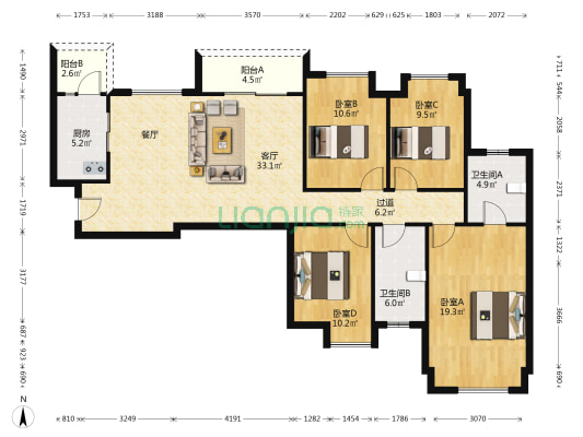 金地悦澜道 4室1厅2卫 138平方