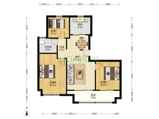 保利水利水沐堂悦 3室1厅1卫 104平方