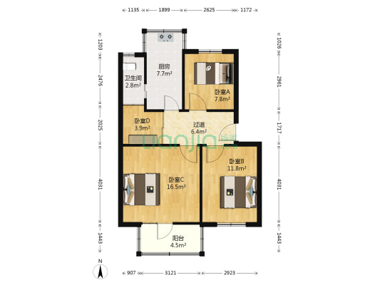 经五路25号院 4室0厅1卫 70平方