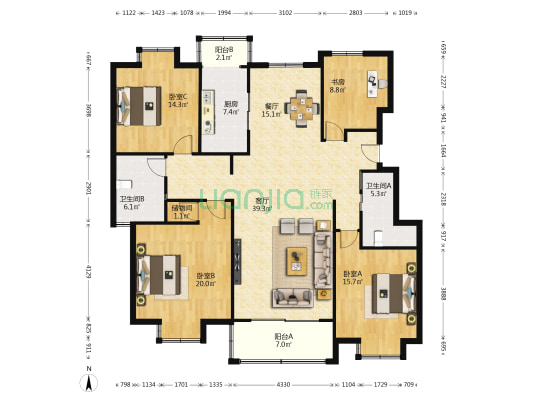 怡心苑 4室2厅2卫 168平方