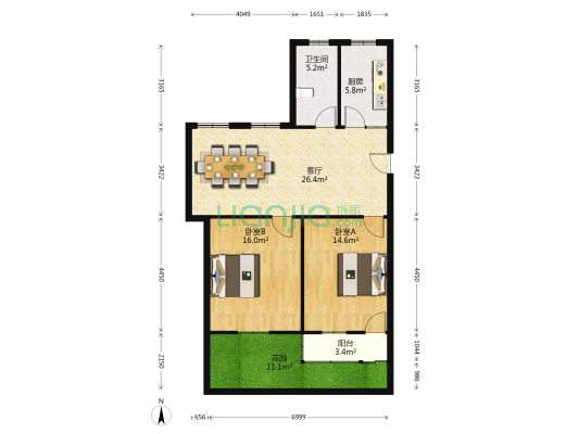 盘蠡苑 2室1厅1卫 80平方