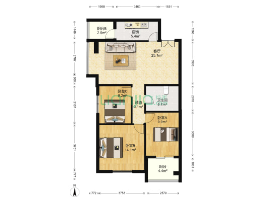 都城心屿 3室1厅1卫 111平方