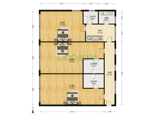 富贵园 3室1厅3卫 206平方