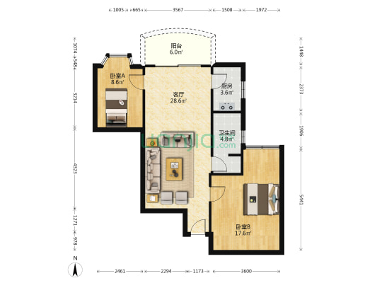 逸安阁 2室1厅1卫 86平方