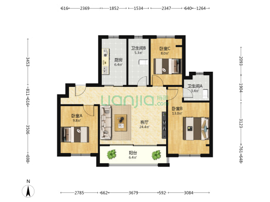大华锦绣四季澜悦 3室1厅2卫 99平方