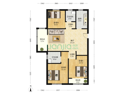 陈家河社区南区 3室1厅2卫 123平方