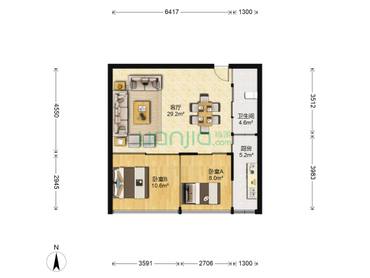 上河苑 2室1厅1卫 76平方