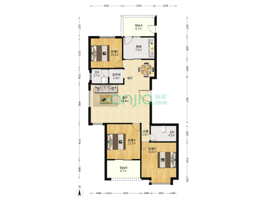 隆兴峰景苑 3室1厅3卫 135平方