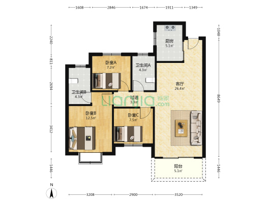 和苑天辰 3室1厅2卫 104平方