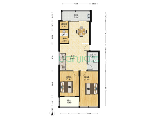 景瓯小区 3室1厅1卫 81平方