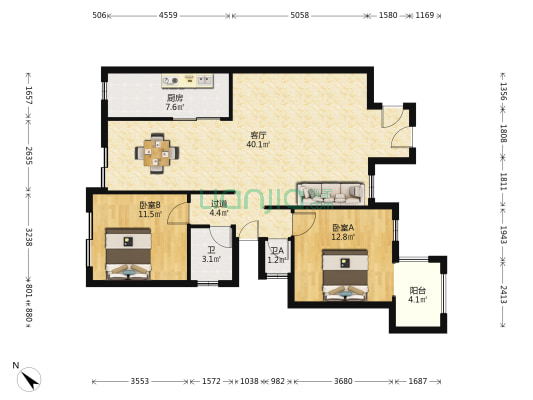 海昌加勒比印象 2室1厅2卫 104平方